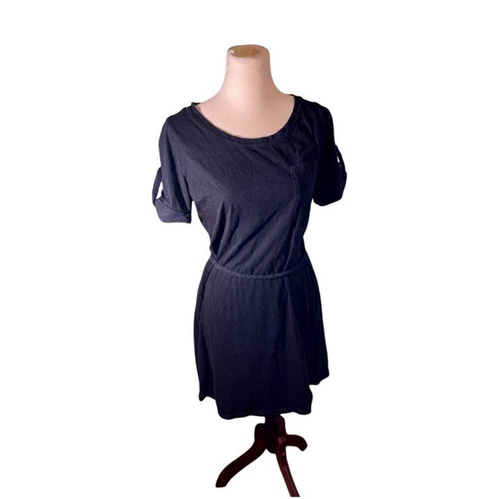 Black cotton dress with braided belt S/M